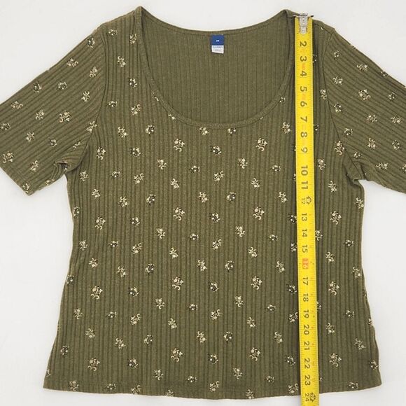Old Navy Fitted Elbow Sleeve Rib Knit T-Shirt Tee Womens Size 2X Boho Goblincore - Picture 5 of 8